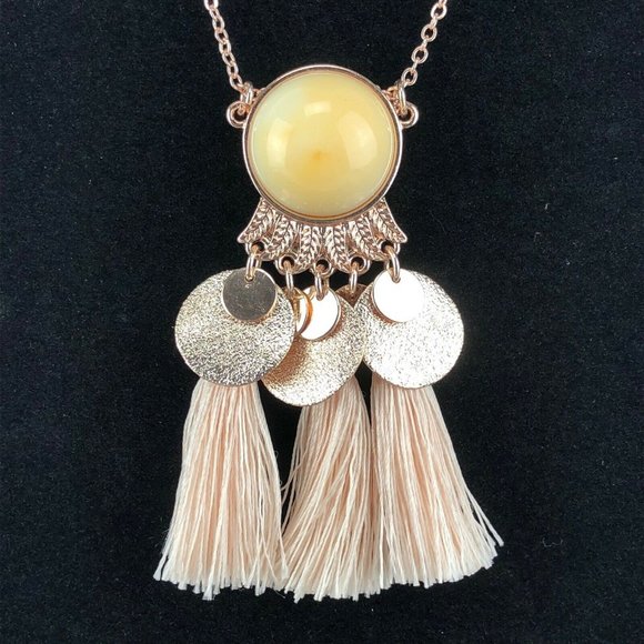 LC Lauren Conrad Copper Tone Long Necklace Yellow Triple Tassel Egyptian Style